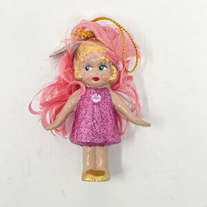 Katherine's Collection 20s Flapper Kewpie Doll Christmas Ornament Pink Feathers